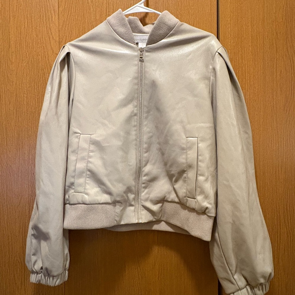 House of Harlow 1960 Faux Leather Beige Bomber Jacket